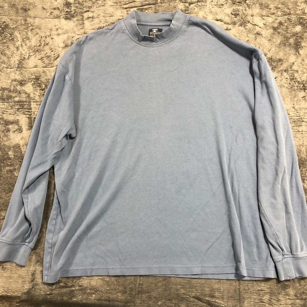 Pebble Beach Mock Neck Shirt Mens‎ XL Blue Long Sleeve Cotton Golf Tee 1026